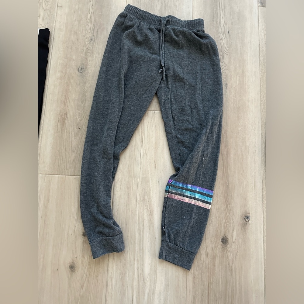 Grey PixieLane joggers with metallic stripes in size 9/10.